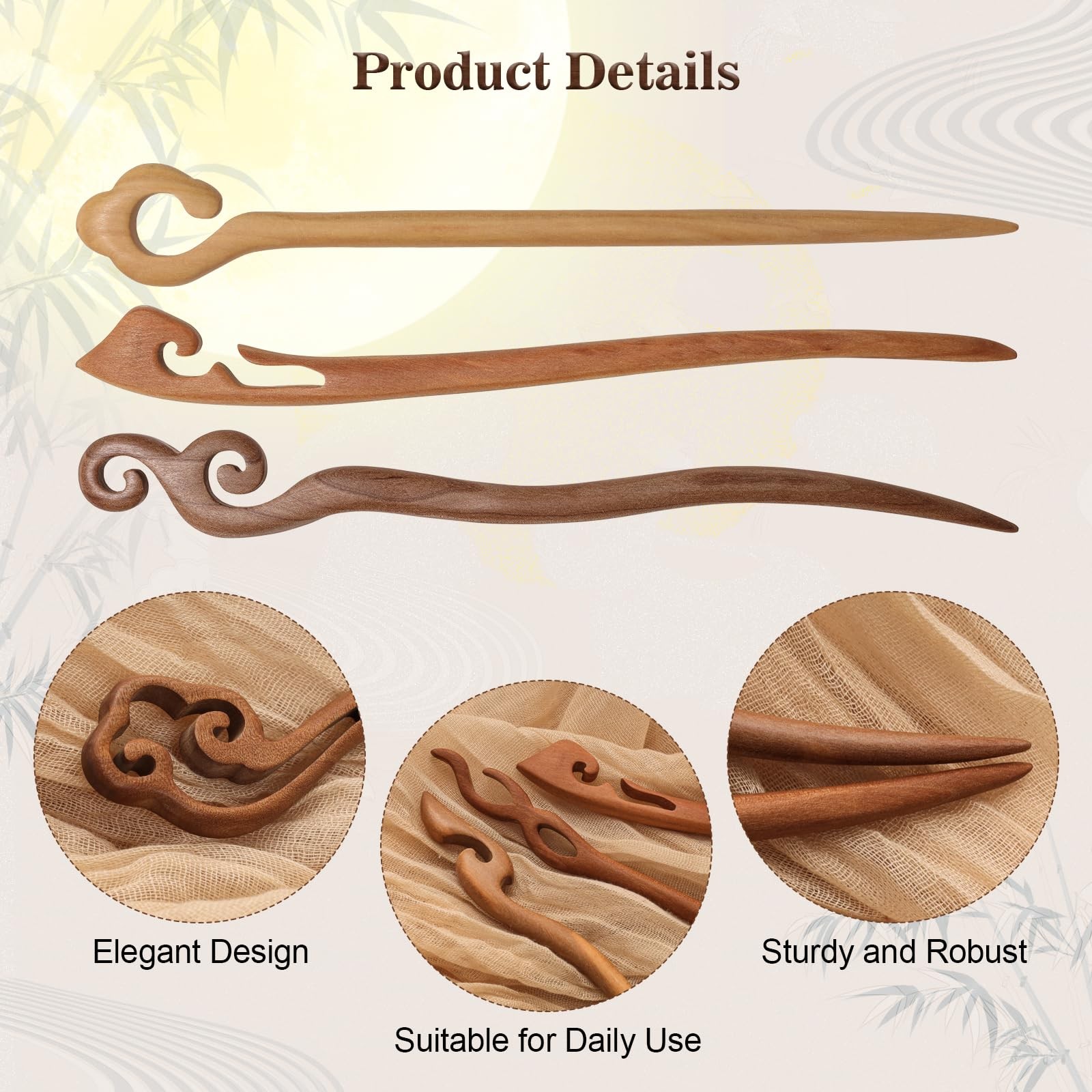 Ngdhkd 8 Pieces Wooden Hair Sticks Chinese 1 Count (Pack of 8), Brown
