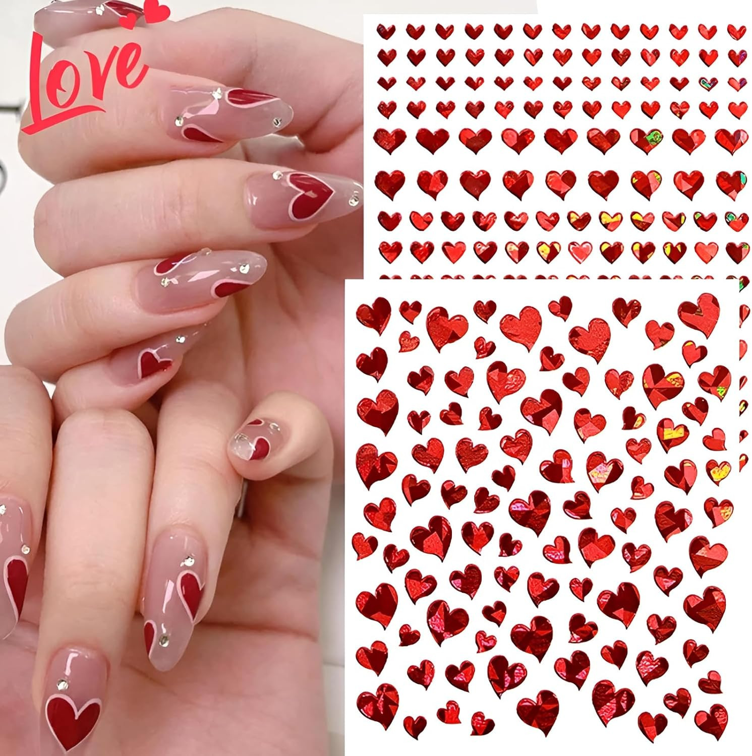 8 Sheets Heart Nail Art Stickers,Valentine’S Day Nail Stickers 3D Self-Adhesive