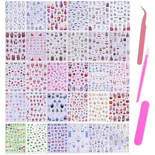 Holiday Nail Art Stickers Decals 30 Sheets 3D All Holidays Styles 30 Sheets