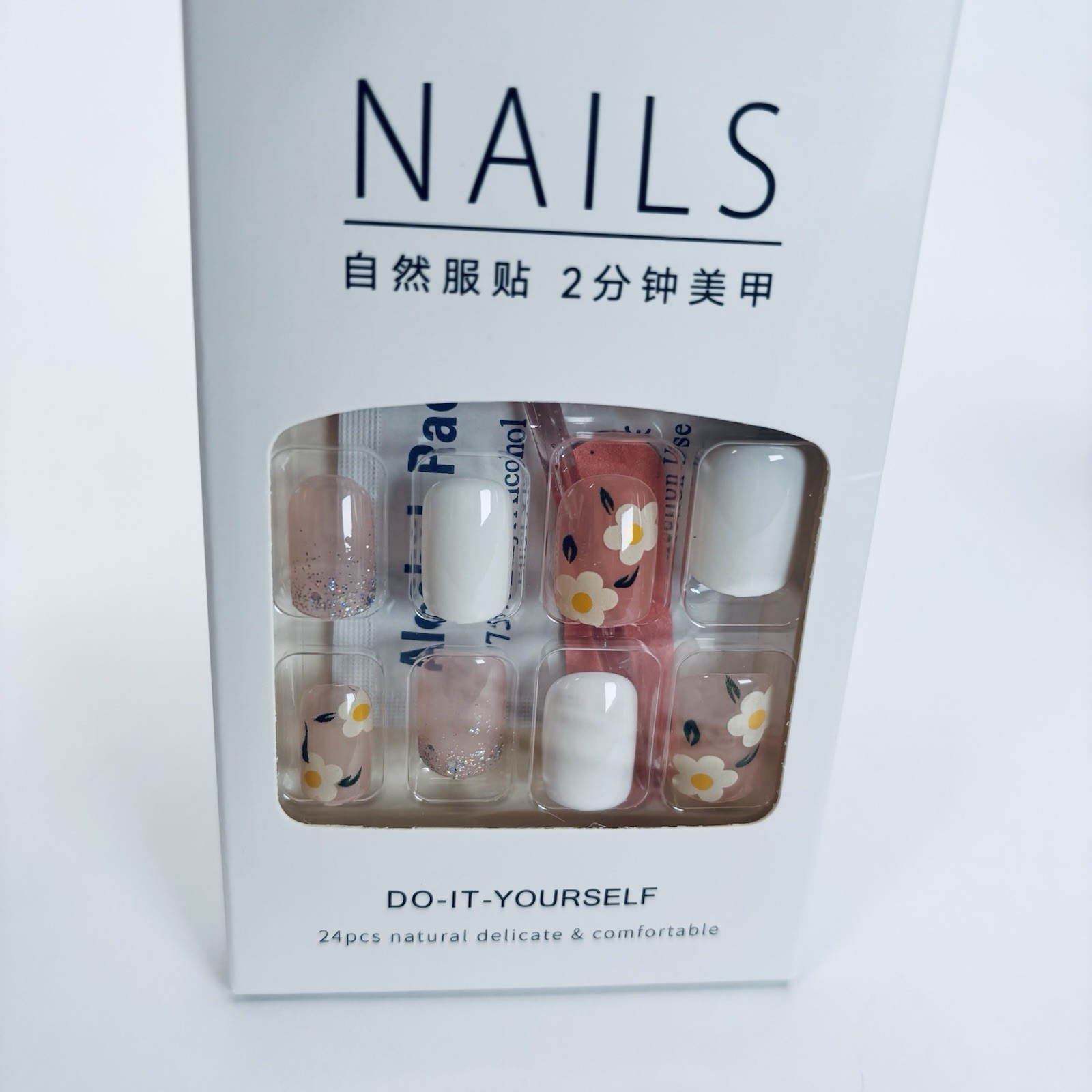 4 Assorted Press on Nails Colorful Glossy Finish Acrylic Nails 24pcs each