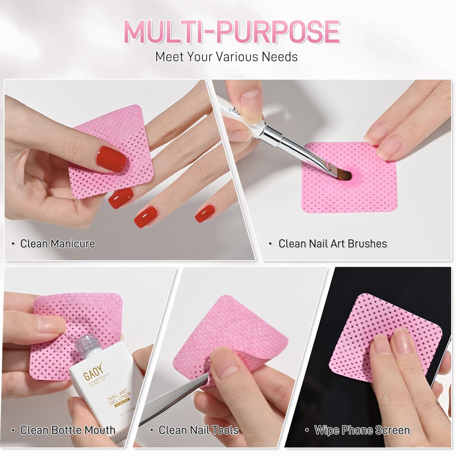 GAOY Lint Free Nail Wipes, 400 Pcs Polish Remover 1.89 in x