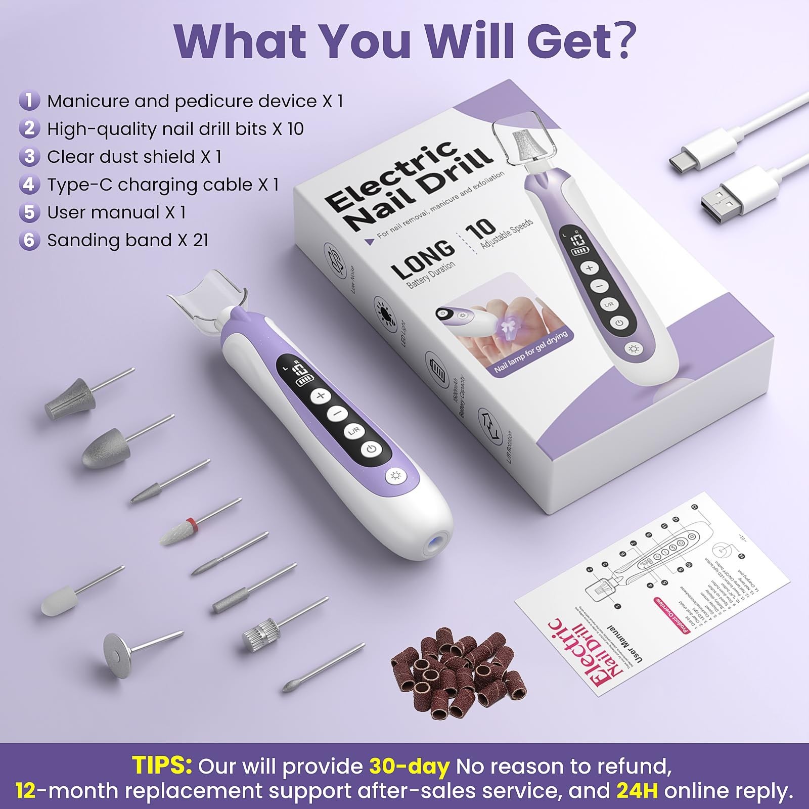 Nail Drill, Electric Nail File & 10-Speed Cordless Nail File, 10 in 1 Kit for…