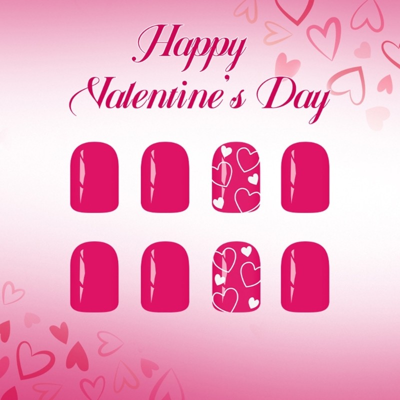 Valentines Day Press On Nail 24Pieces Short Square Fake Nail Pink Color