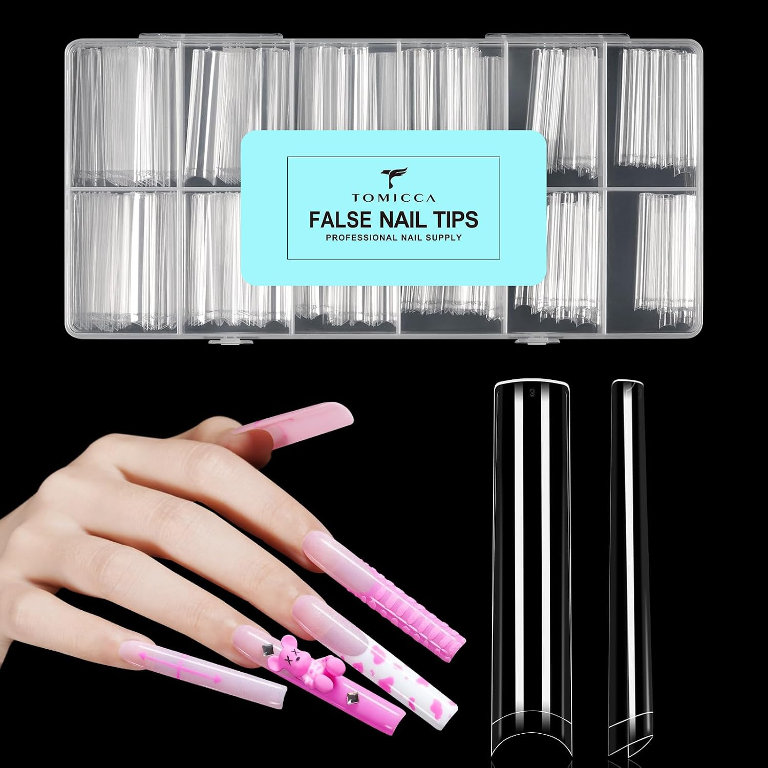 Short Square Nail Tips, 504Pcs Clear Press on Nails Square Full Cover Nail Tips