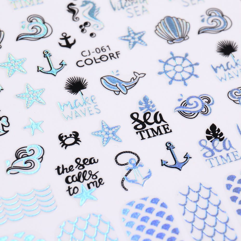 Sea Star Turtle Shell Mermaid Summer Beach Anchor Helm Palm Leaf Nail Sticker