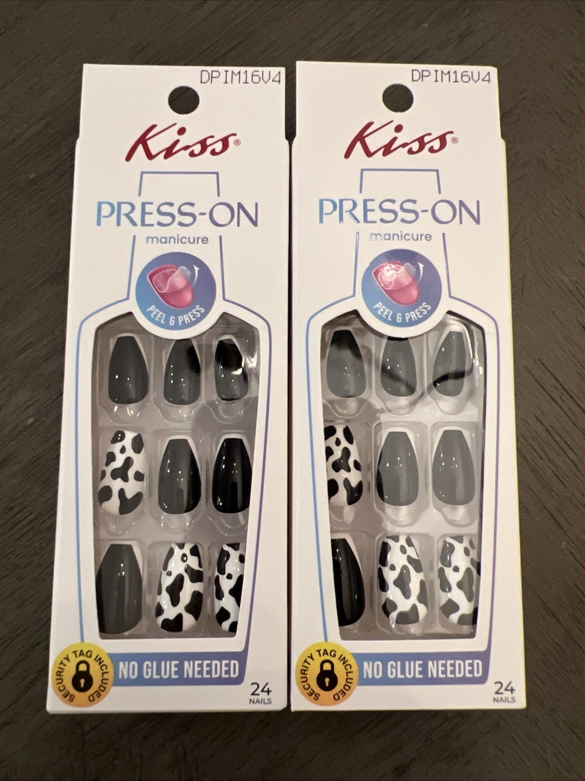 2~Kiss Press-On Manicure Nails “Mistaken Identity “~Medium~ Black White Cows