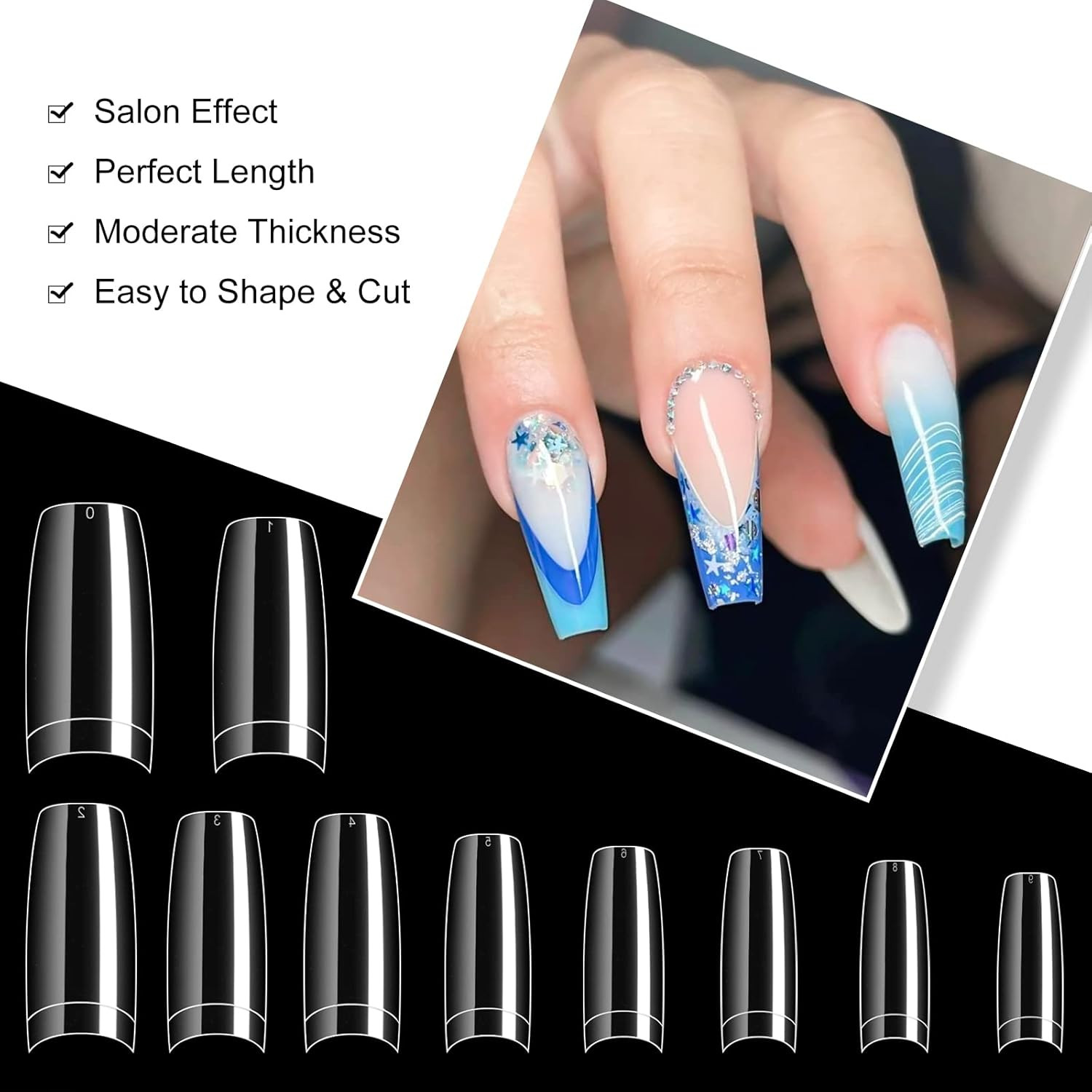500 Pack Clear False Nail Tips 10 Sizes Acrylic French Nails for Extensions