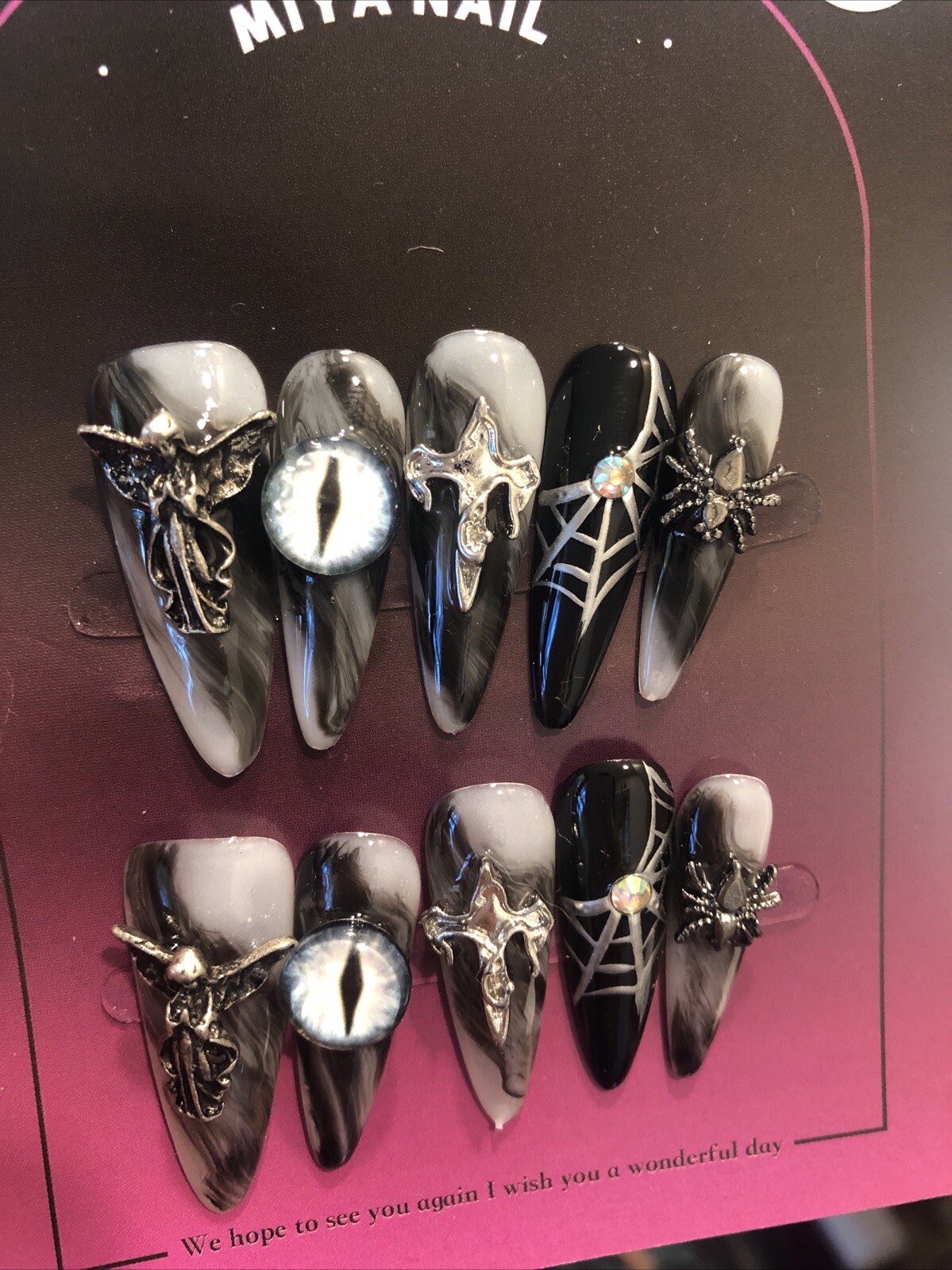 Handmade Paint Halloween press on nails with tools pack SIZE XS, S, M US Seller
