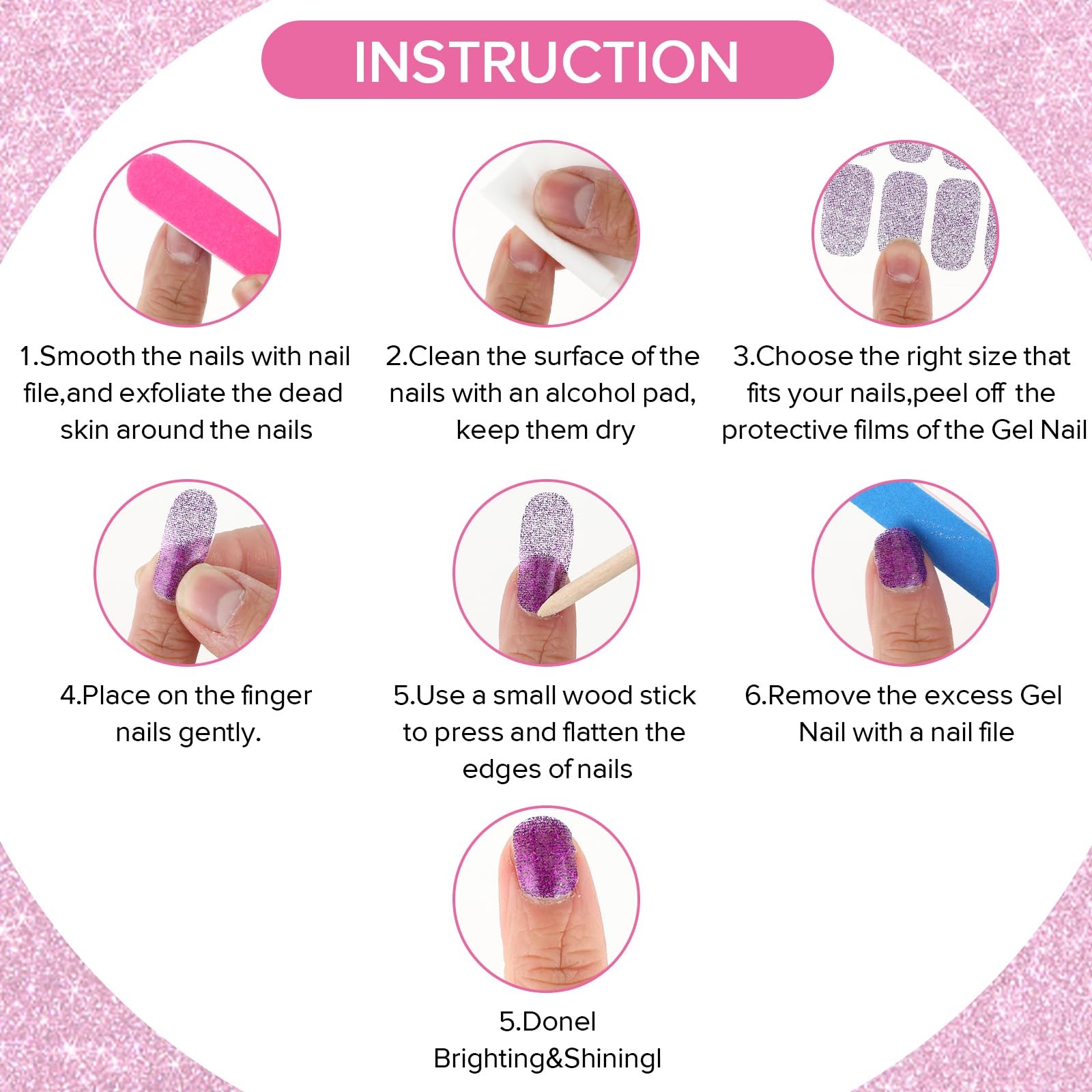 12 Sheets Glitter Nail Wraps, Polish Strips Stickers, Shine Multicolor