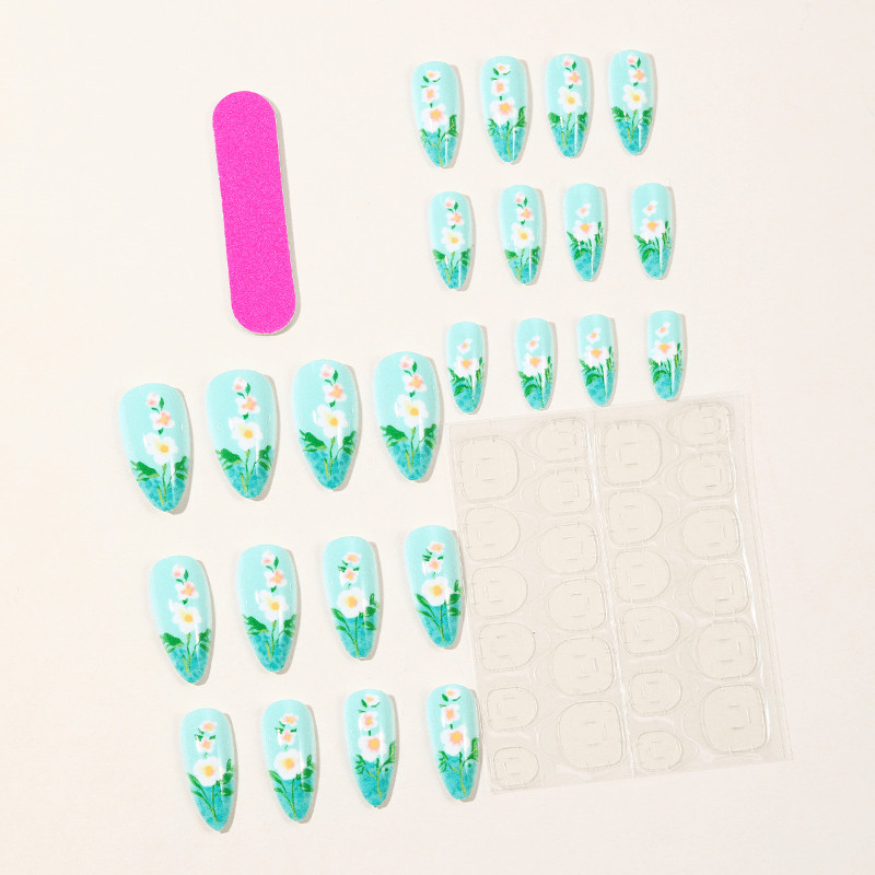 48Pcs Almond Mint Green 3D Floral Press on Nails Sweet Elegant Daily Dating Wear