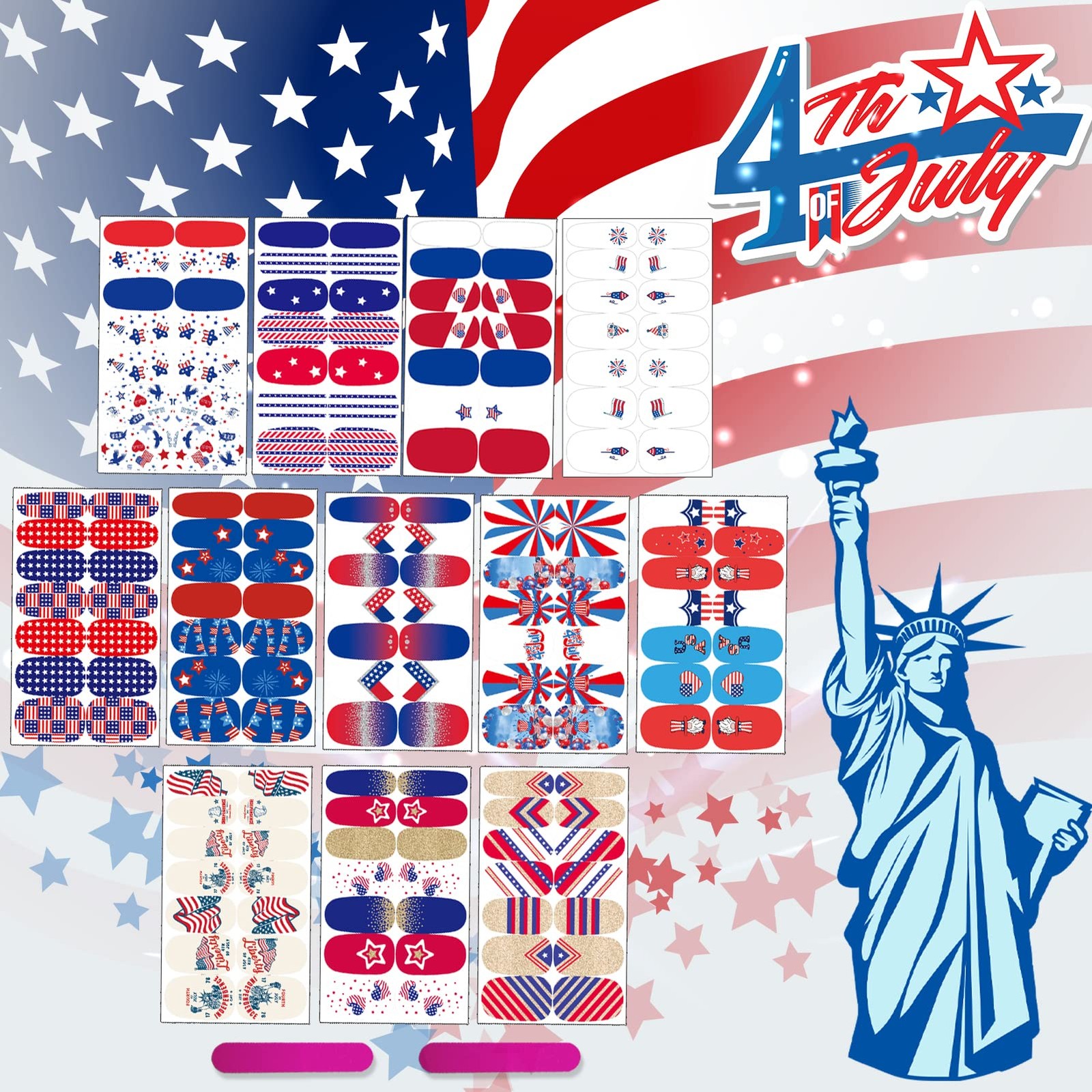 12 Sheets 4th of July Nail Wraps Stickers, Independence Day Full Nail Polish …