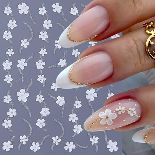 6 Sheets Flower Nail Art Stickers 3D Self-Adhesive Glitter heart flower lines