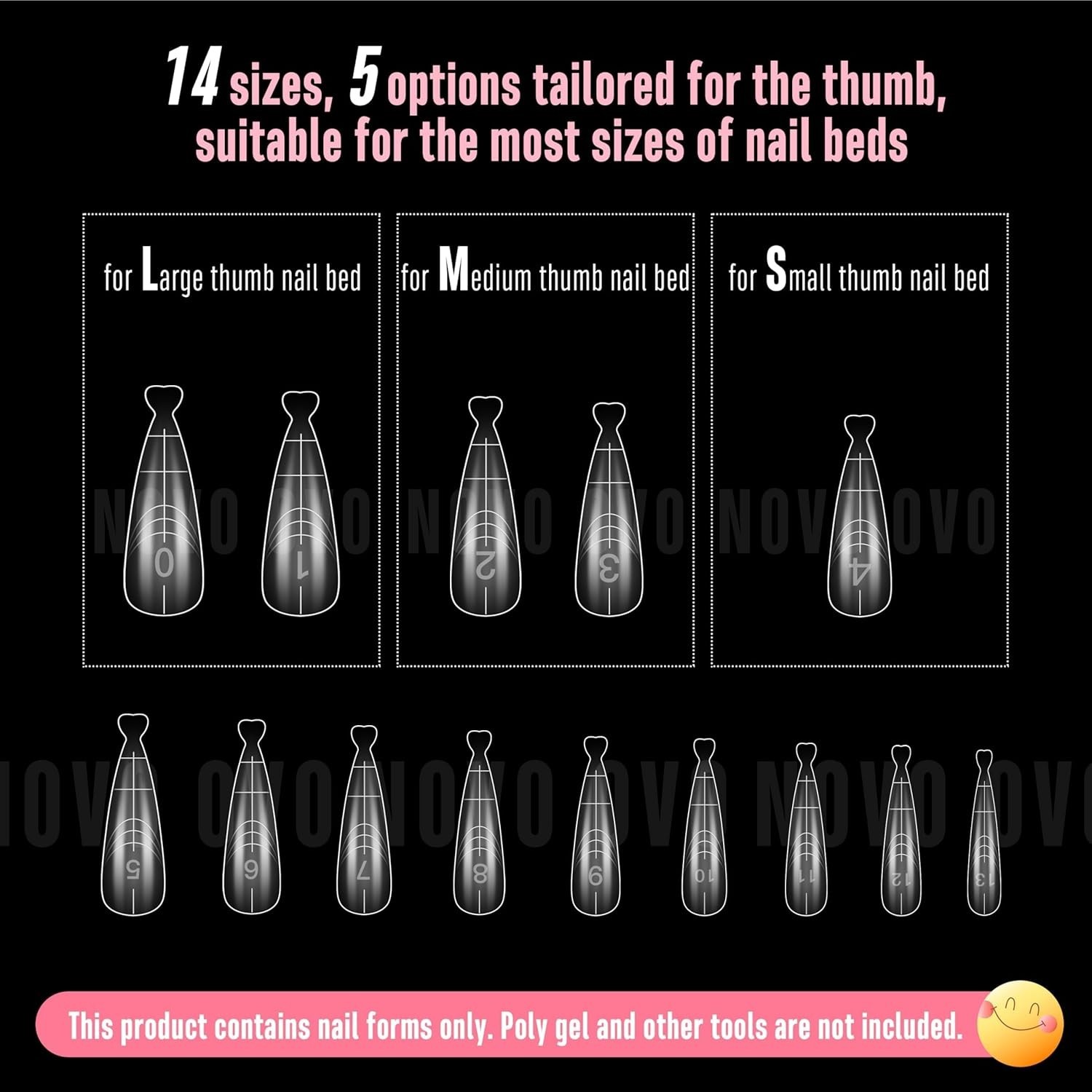 Stunning Medium/Long Stiletto Dual Forms for Polygel – 280 Pcs, 14 Sizes