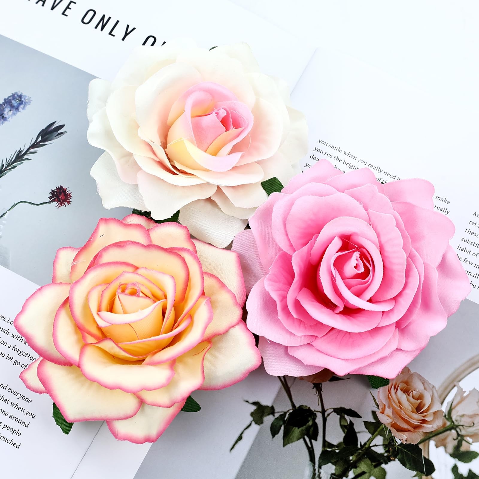inSowni 16 Pack Realistic Big Rose Flower Hair 1 Count (Pack of 16), 16PCS S1
