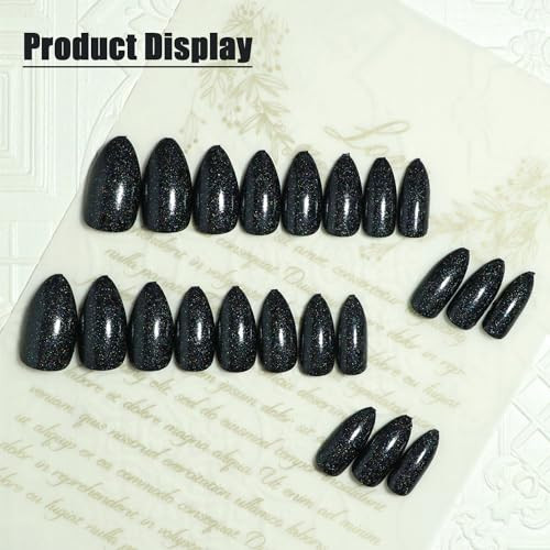 UV Press on Nails Medium Almond Shape, Fake Nails with Sparkly Designs, Glossy