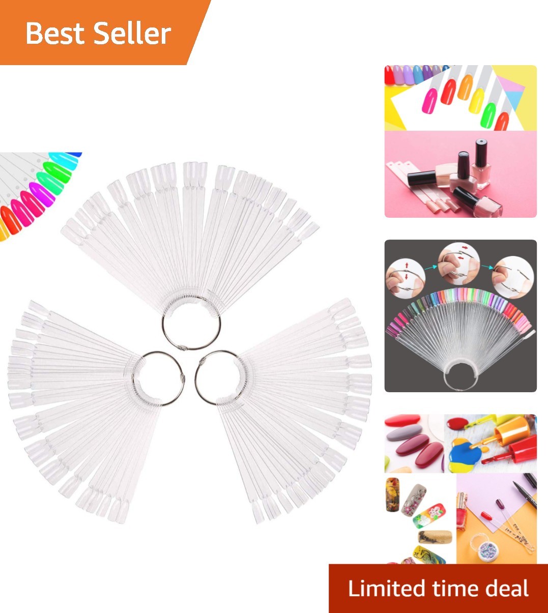 Transparent Nail Polish Swatch Board: 150 Durable Fan Shaped Sticks & Rings