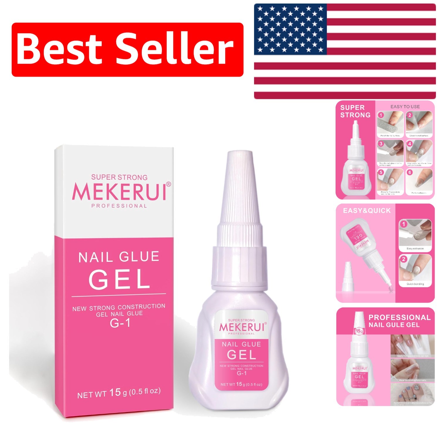 15g Super Strong Nail Glue Gel – Effortless Application with 7-Second Dry Time
