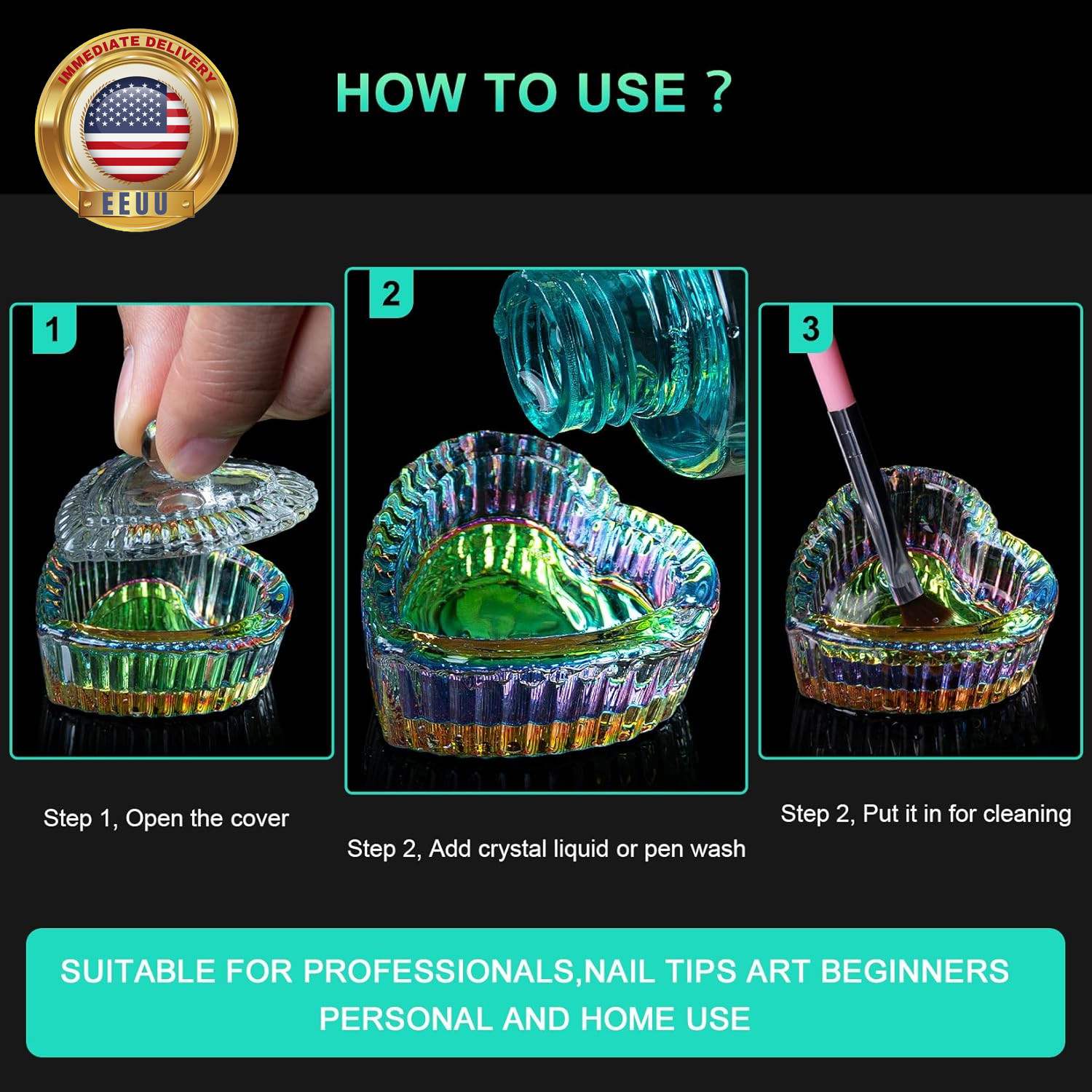 2PCS Nails Tips Art Dappen Dish with Lid Acrylic Liquid Powder Dappen Monomer Di