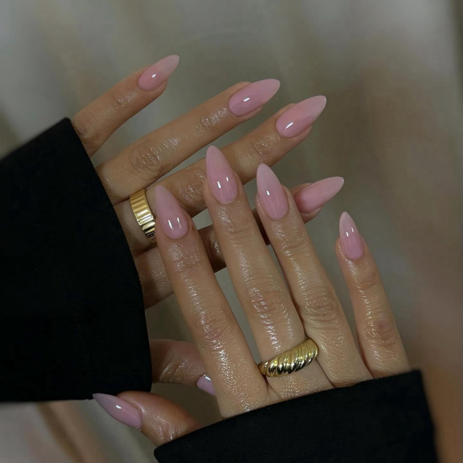 48Pcs Nude Pink Press on Nails Almond Nails Glue on Nails Medium Length Almon…