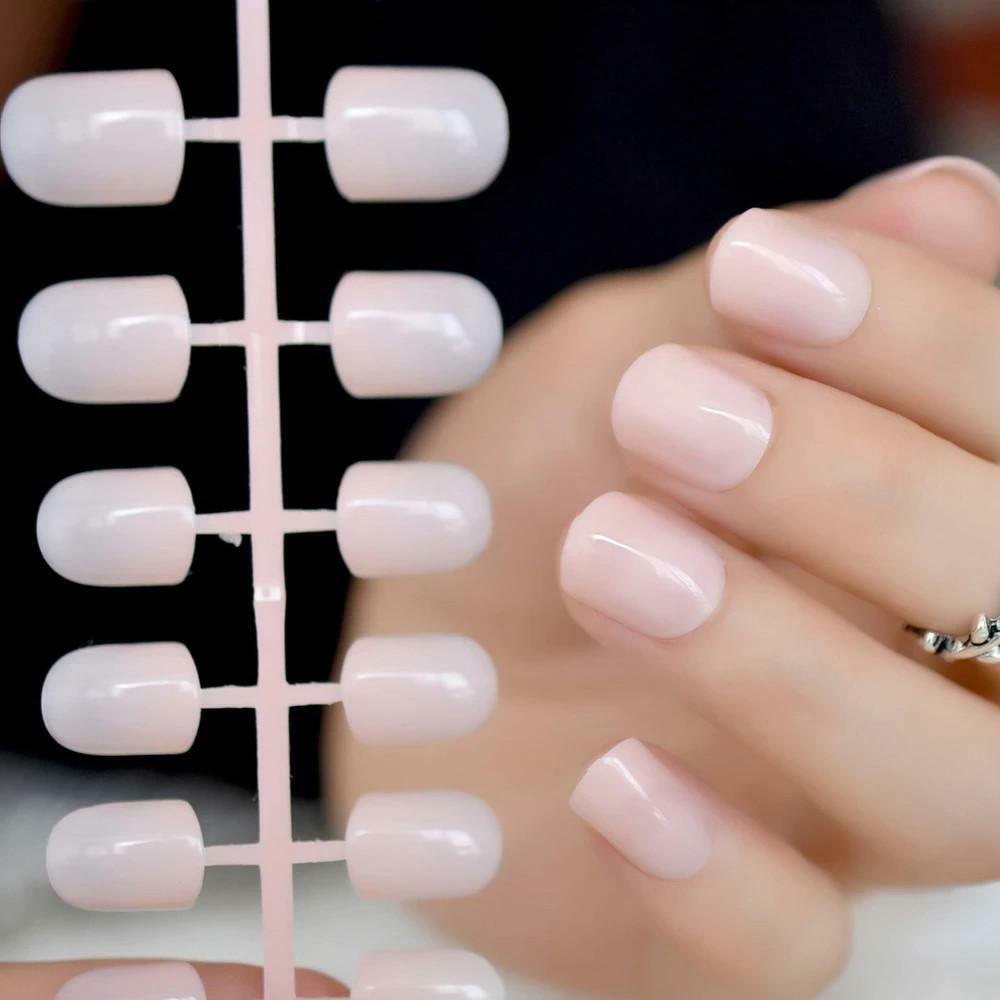 Light Pink Pale Press On Nails Short Square False Nails Acrylic Gel Shine 097