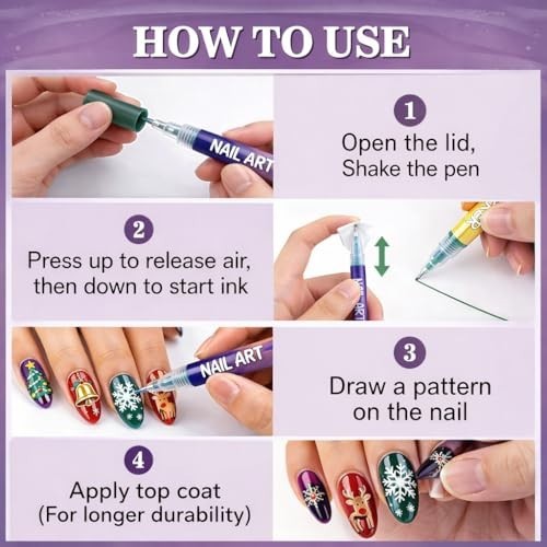 12 Colours Nail Art Markers, Nail Art Pens, Nail Polish Pens Set with Fine Ti…