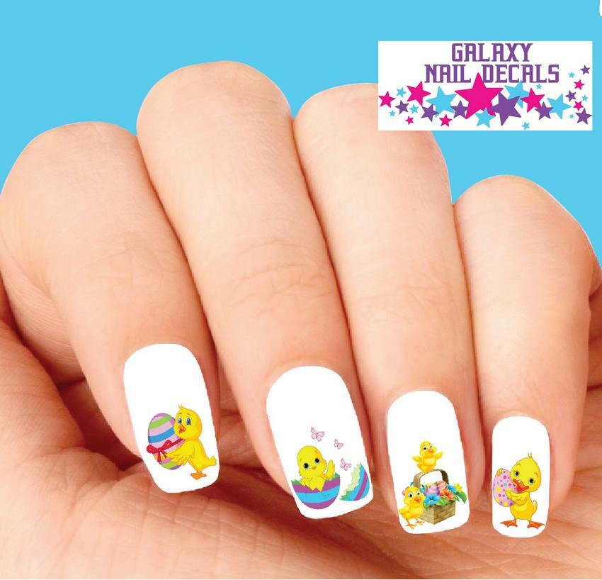 Waterslide Nail Decals – Set of Easter Chick with Basket and Eggs Assorted