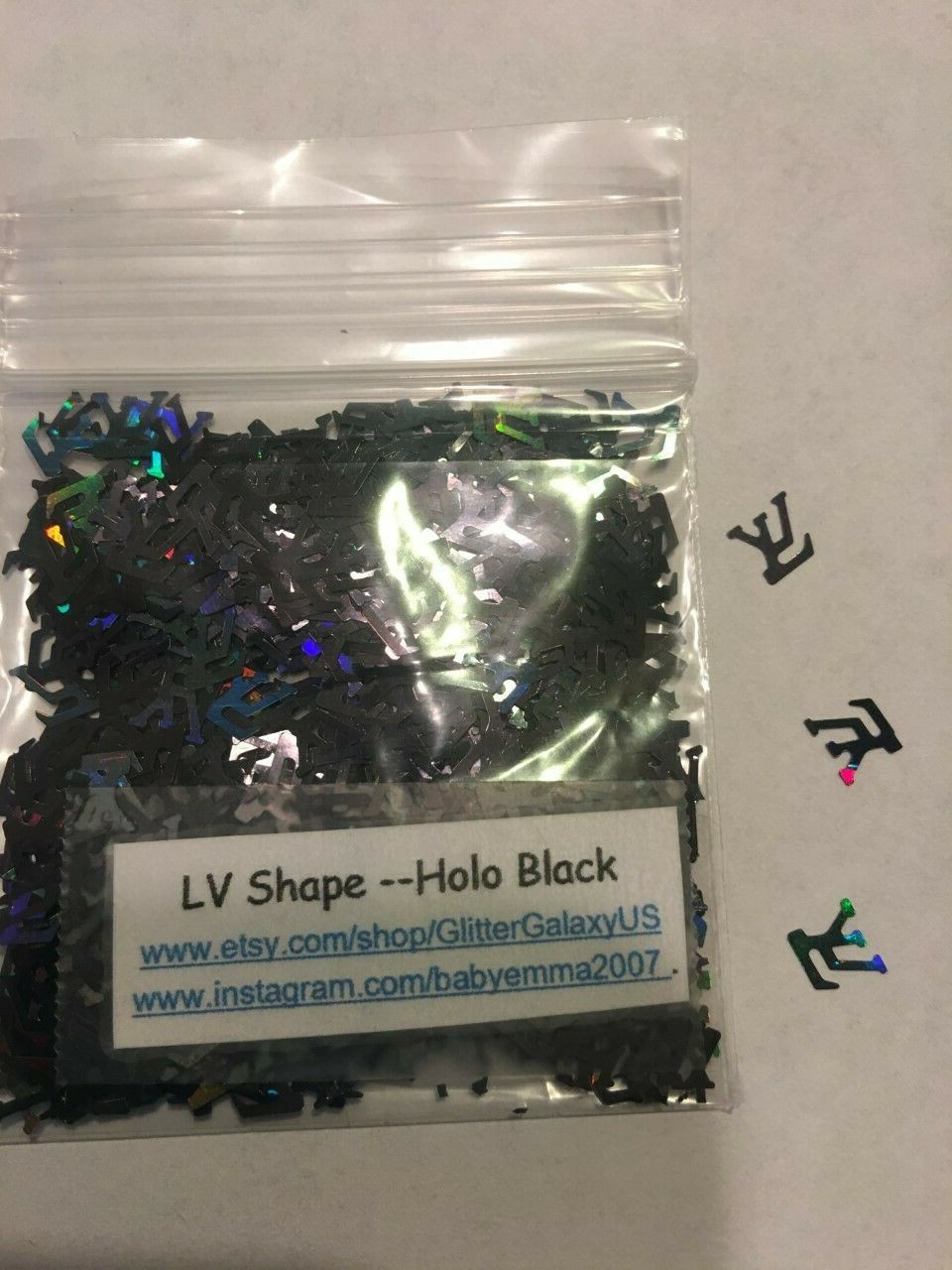 Holographic Black Glitter Nail Art Slice 2 letter alphabet confetti L US-tsp