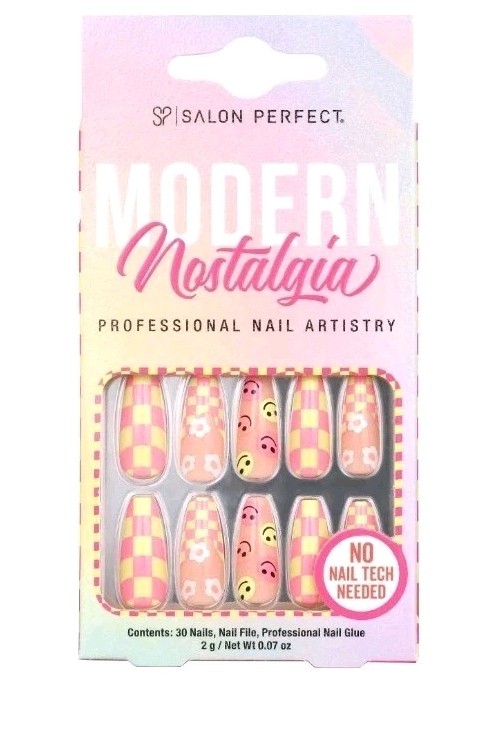 3 pack Bundle Salon Perfect Press On Nails Modern Nostalgia Y2K Checkers, Daisy