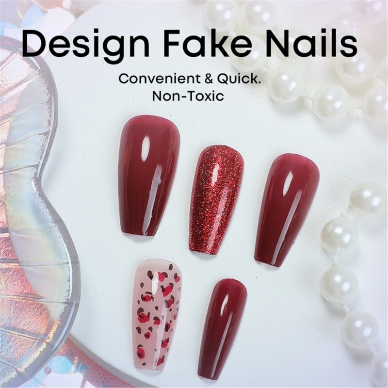 24x Valentines Day False Nail French Cats Eye Press On Nail on Nail