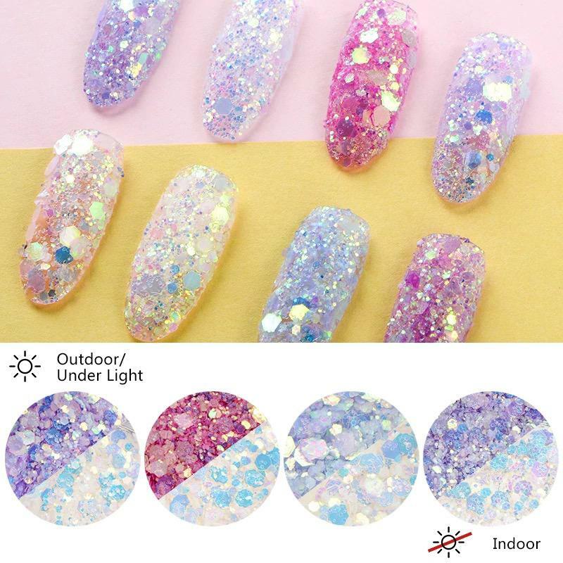 Photochromic Nail Sequins UV Light Colour Changing Glitter Under Sunlight Mix UK