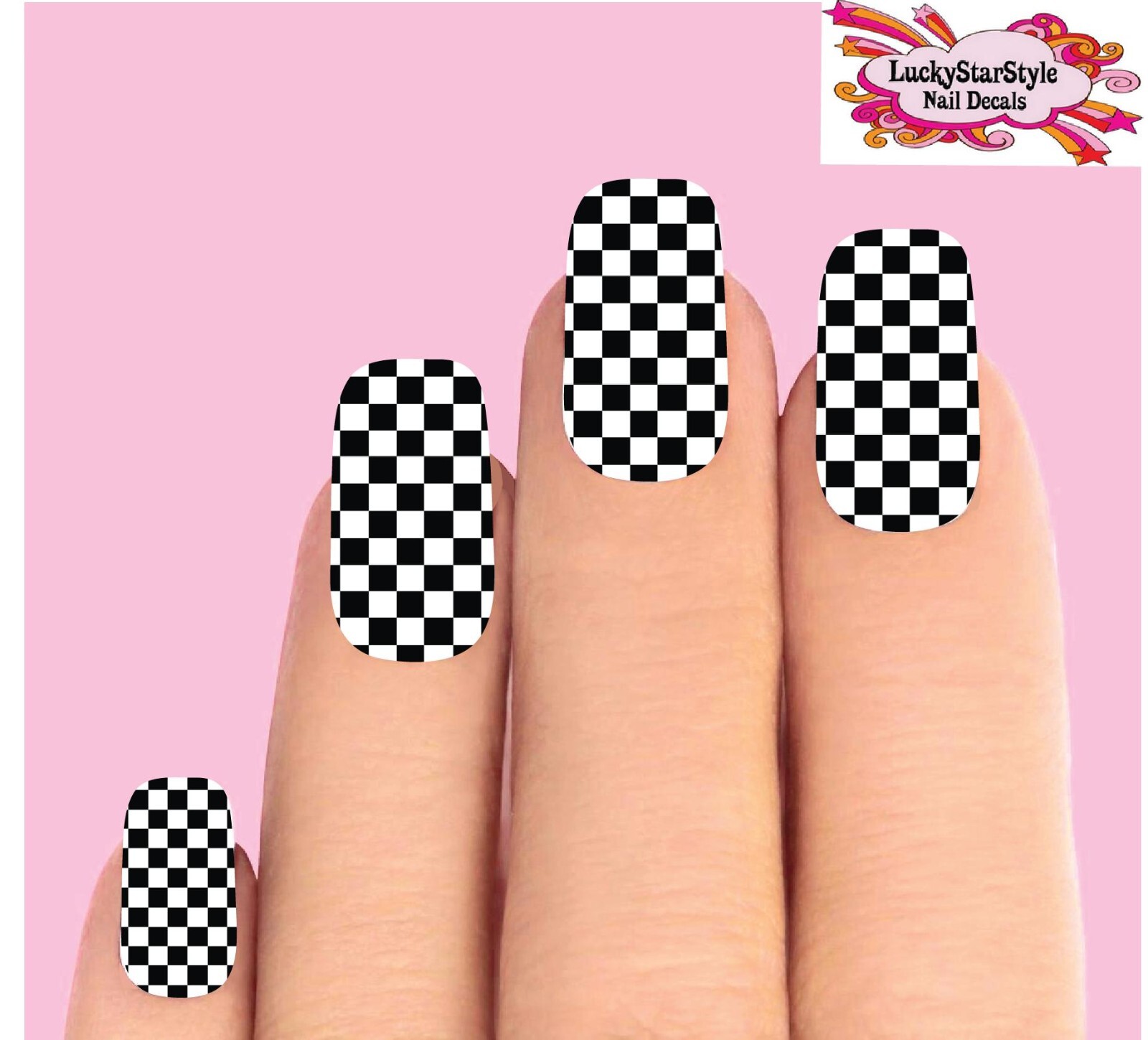 Waterslide Full Nail Decals Set of 10 – Checkered Racing Flag Black and Clear