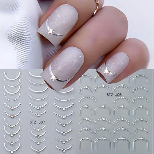 French Line Nail Art Stickers Decals 5D Embossed French Tip silver french line