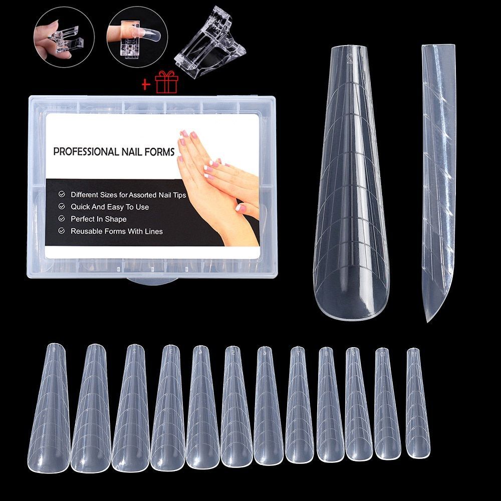 Nail Extension Form Tops -Stiletto Coffin Clear Dual False Tips Full Cover Forms