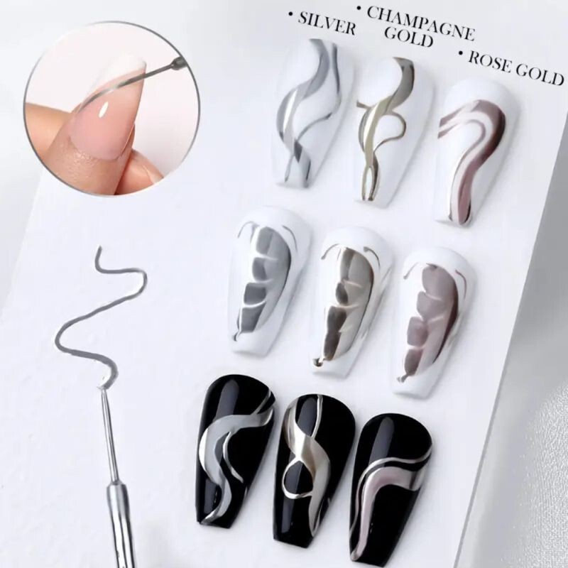 LILYCUTE Metallic Liner Nail Gel Polish Solid Colours Glitter Art Pen Painting