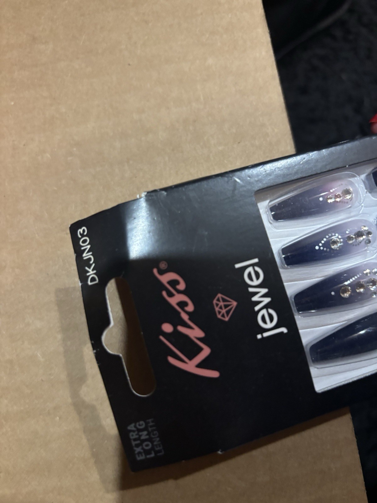 Kiss Jewel 3D Black Coffin Extra Long Press-On Nails 24 Count Full Cover