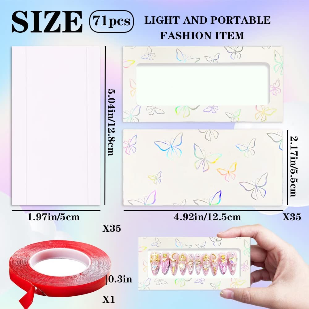 HLQHXWHZT 35 Pcs Empty Press on Nails Packaging Box Set 35 Pcs White Backgrou…