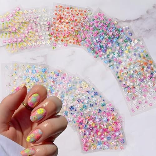 SPLOCUDU Colorful Cute Daisy, Floral, Heart, Flower Nail Art Stickers Decals,
