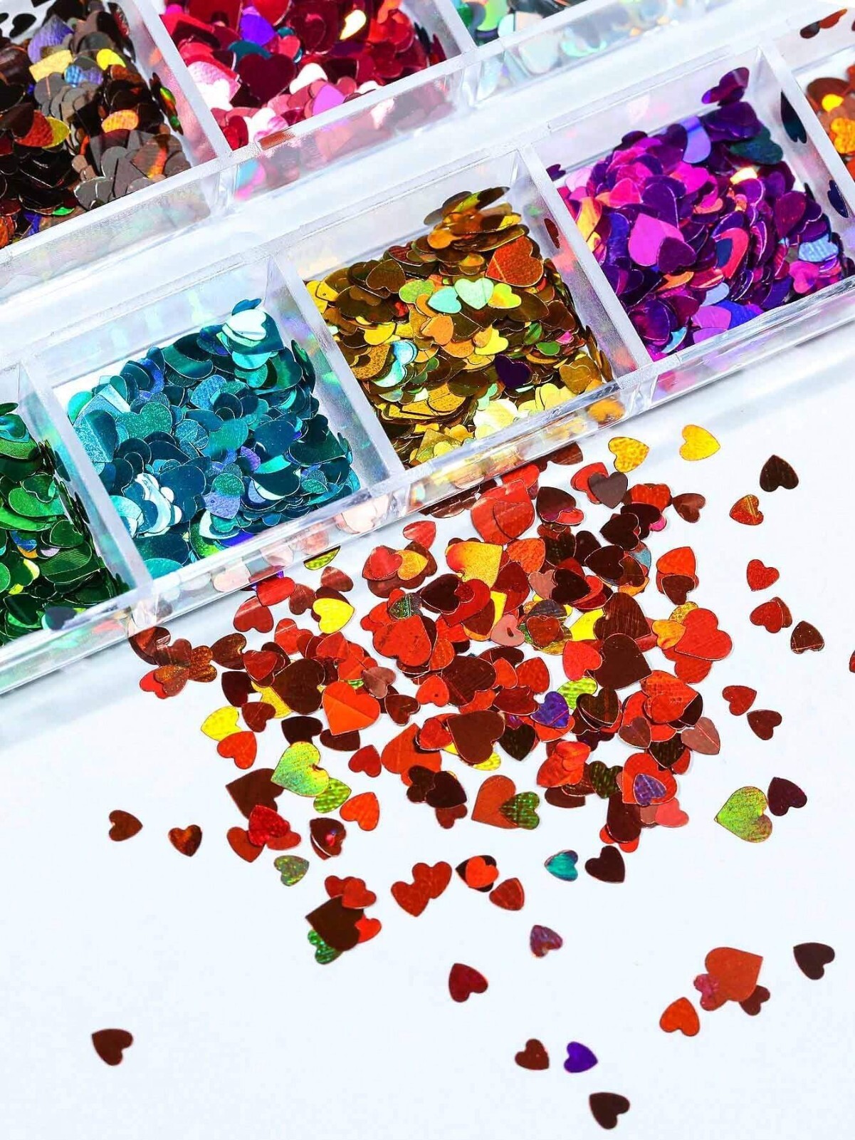 12 Grid 3D Love Heart Nail Art Glitter Holographic Laser Chunky Face Body Tattoo