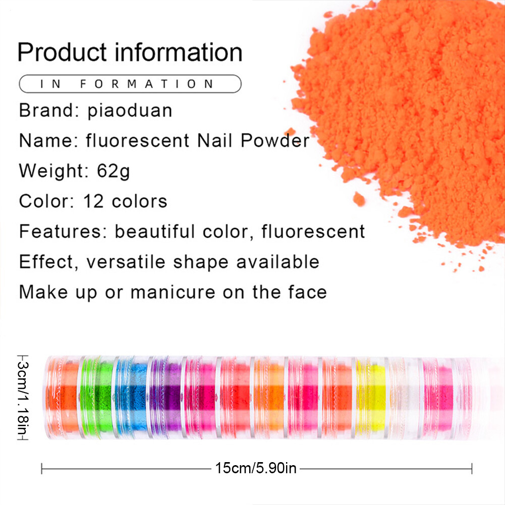 12 Colors Neon Pigment Nails Powder Dust Ombre Phosphor Fluorescent Glow Daily