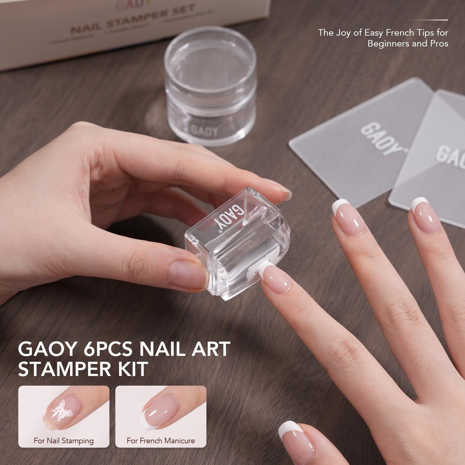 French Tip Stamp, 6Pcs Nail Art Stamper Kit, Soft Clear Silicone Round