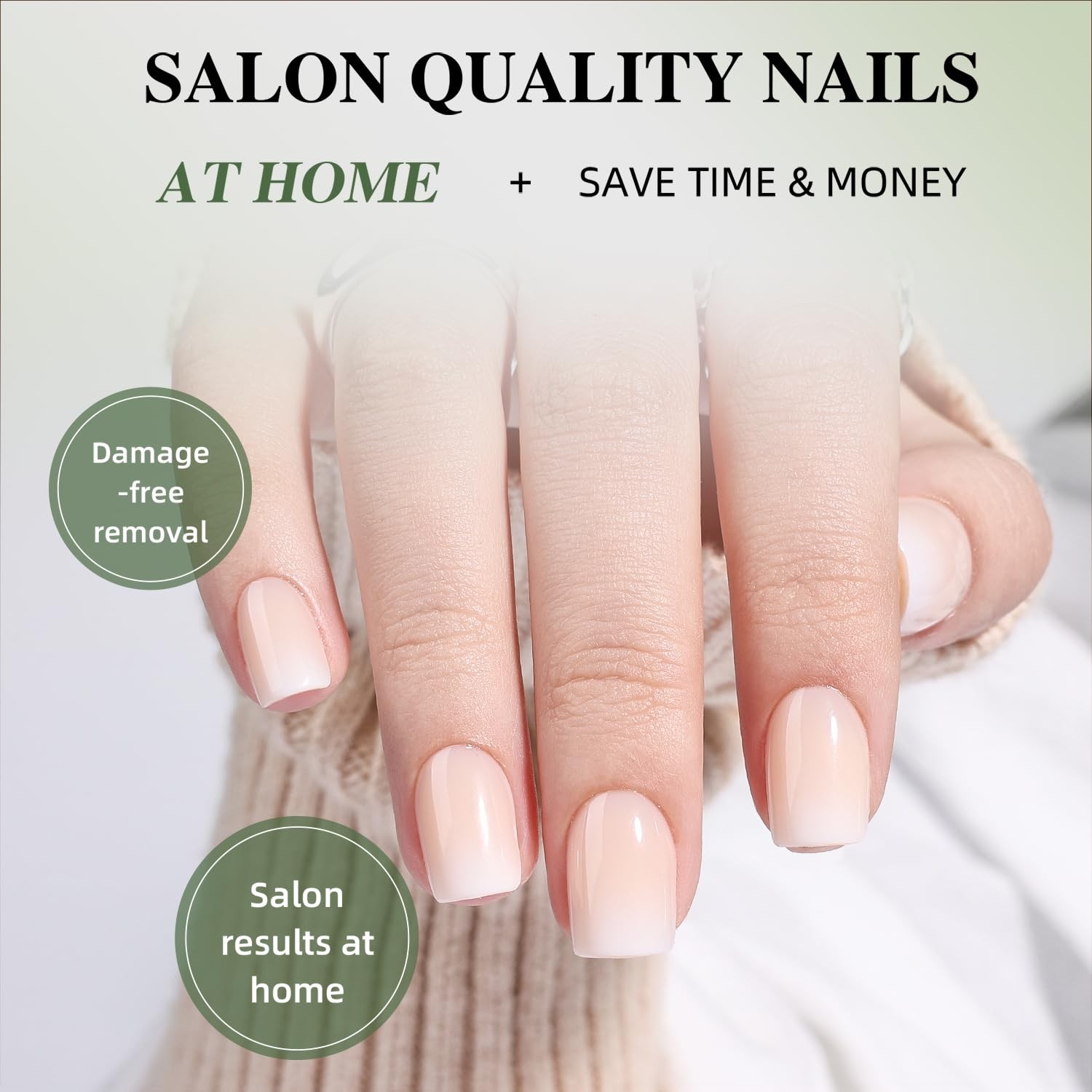 WiniBeauty Nude Press On Nails Square – Ombre Nude Short Square Fake Nails | …