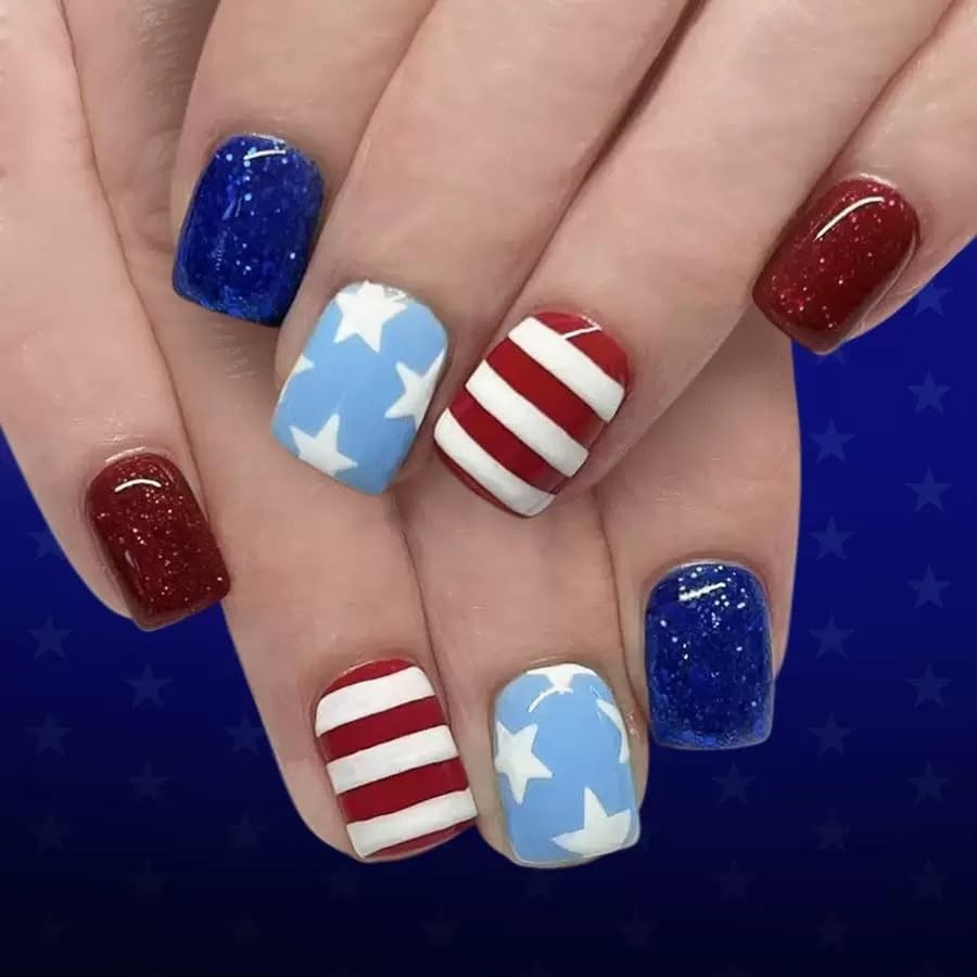 144 Pcs 4th of July Press on Nails – Square Fake Nails – 32 Style