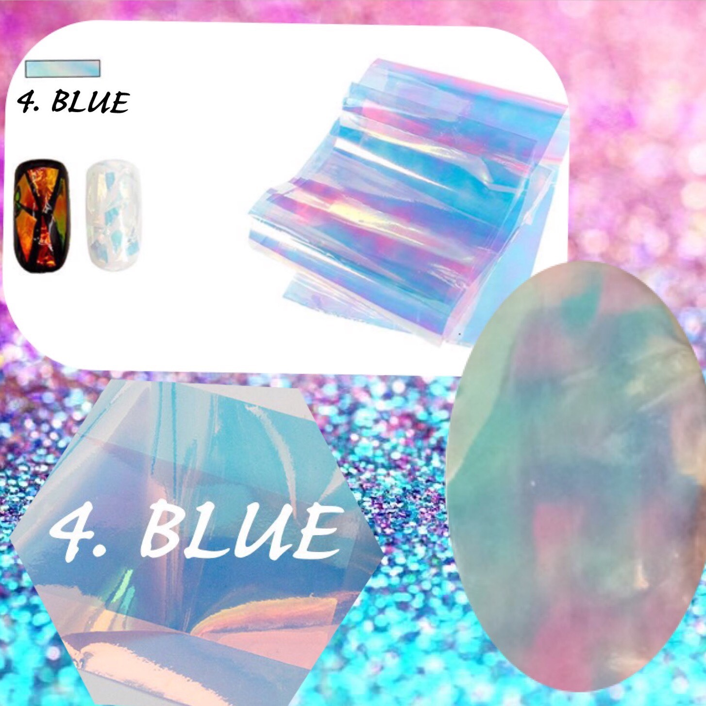 Nail Wraps Foil Broken Glass 5pieces Set Shattered Mirror Aurora Effect Mermaid