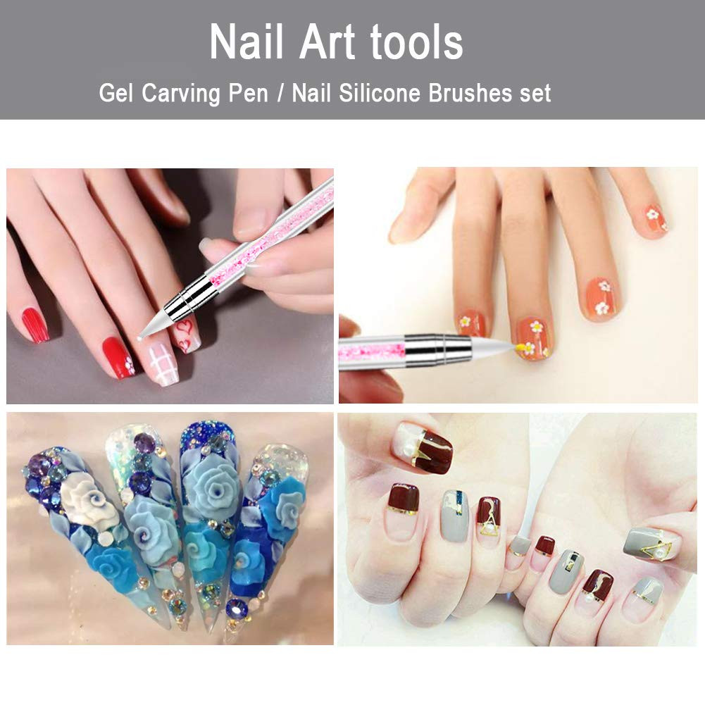 10Pcs Nail Art Gel Carving Pen Nail Dotting Tool Silicone Nail Brushe Set Nail T