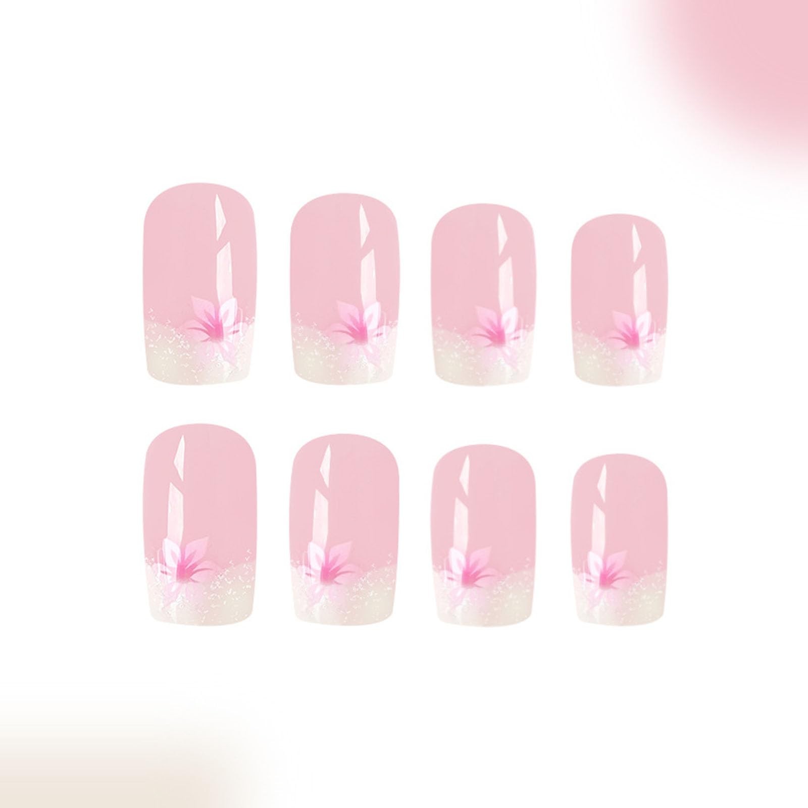 Medium Press on Nails Square Fake with Pink Medium, white pink nude