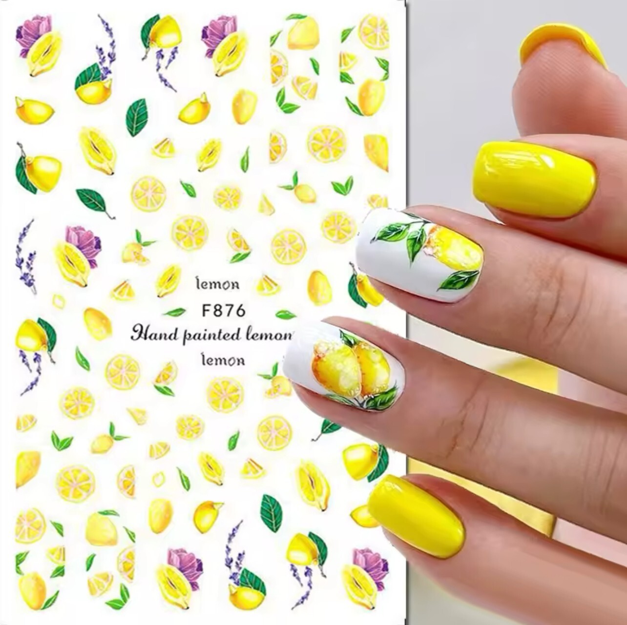 Nail Art Stickers Decals Spring Summer Fruit Lemons Flowers Lavender Yellow F876