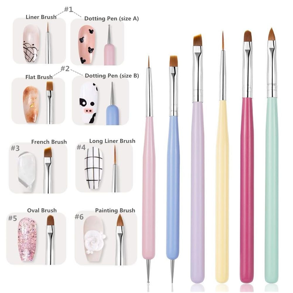6 PCS Nail Art Brushes Set, Nail Painting Brushes Nail Art Liner H – 6PCS