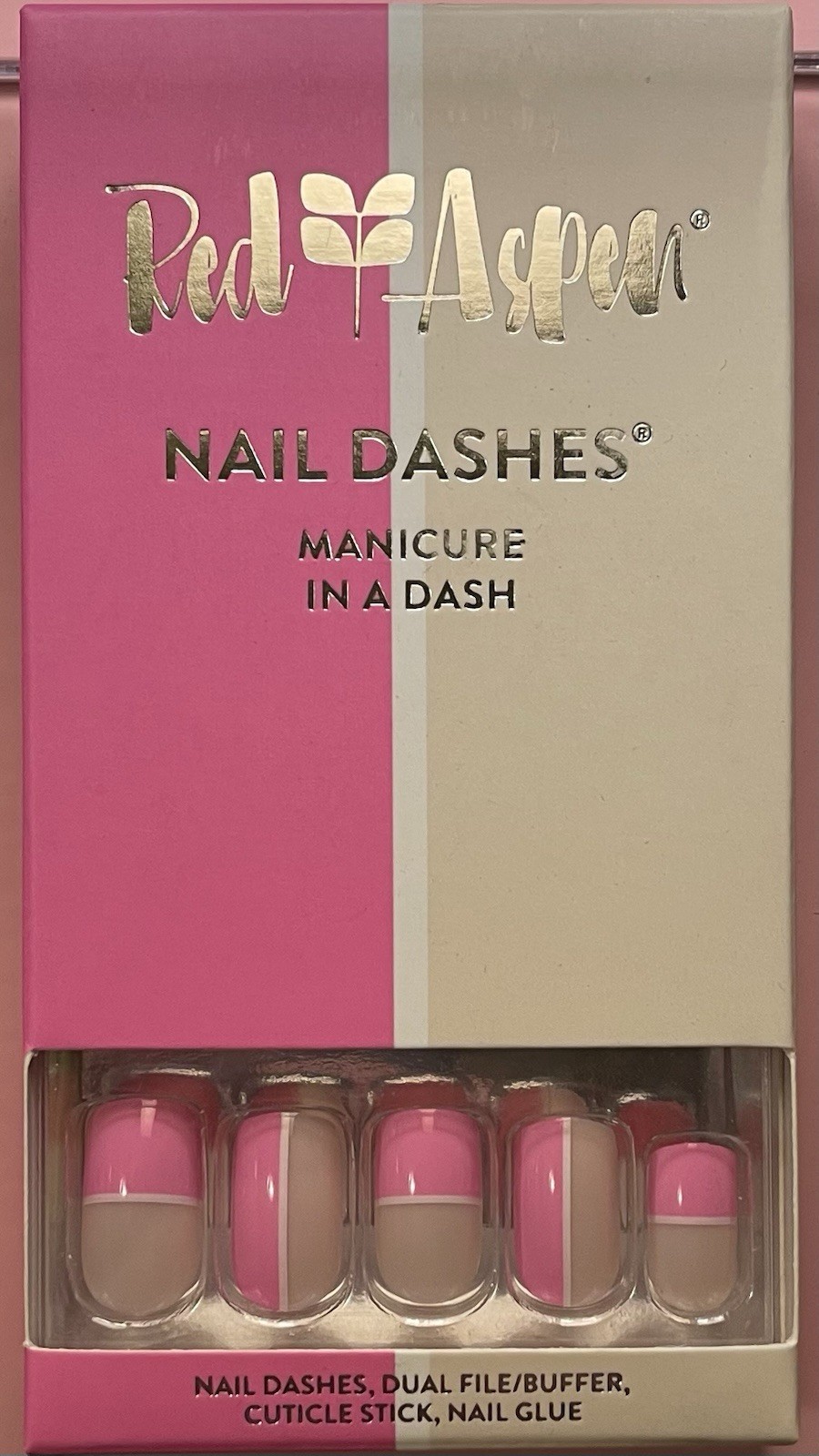 Red Aspen Press On Nails, Medium Square, Pink Power Suit, Penelope