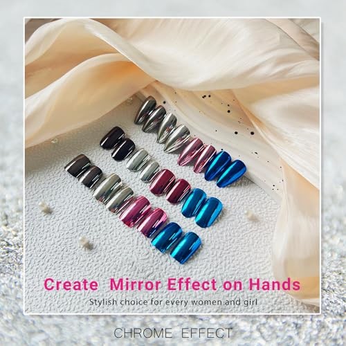 Mirror Metal Teal Blue Press on Nails – Medium Short – Square Chrome Square Teal