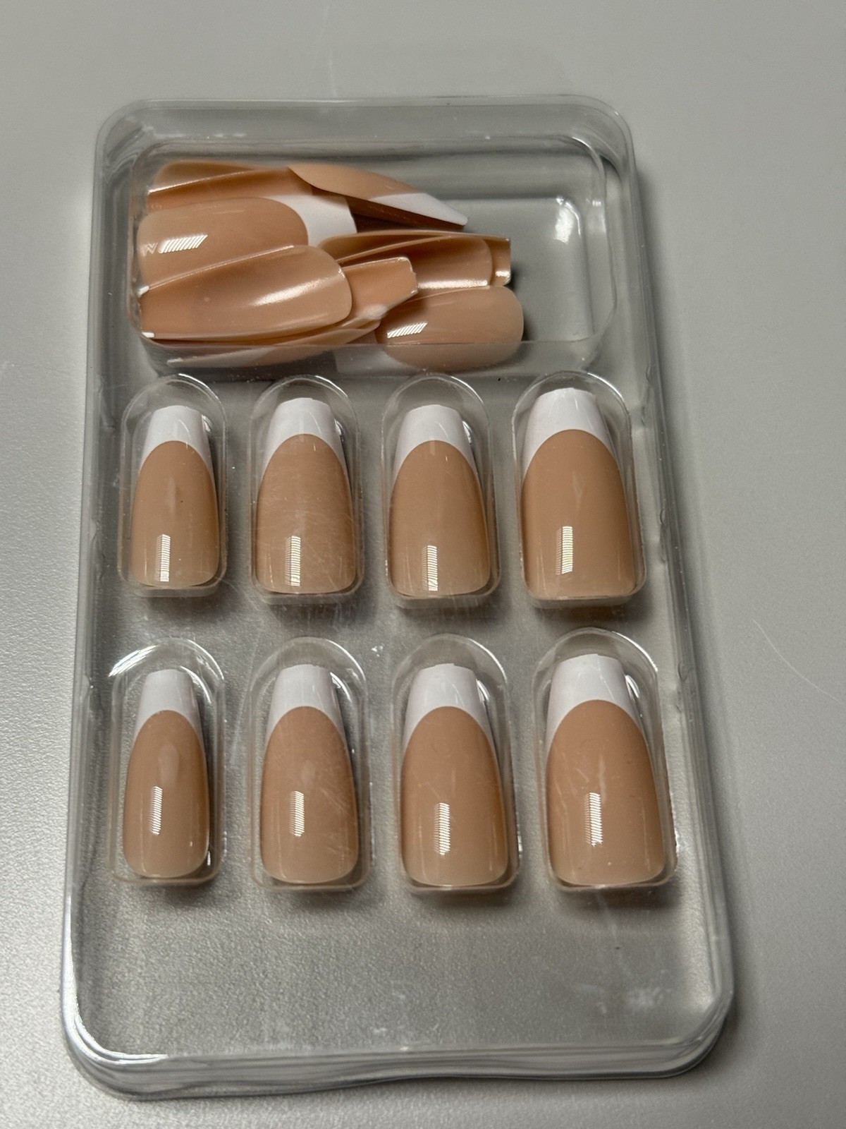 SET OF 2 French Ombre & Rhinestone Press On Nails Set | Nude Pink White
